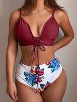 ZAFUL Maillot de Bain Tankini Feuille Fleuri à Lacets M Brique réfractaire