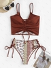 ZAFUL Maillot de Bain Tankini Floral Sanglé à Lacets Style Bohémien M Café