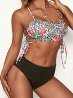 ZAFUL Maillot de Bain Tankini Léopard Côtelé Contrasté à Lacets Xl Noir