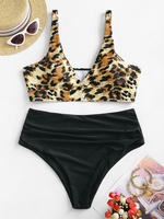 ZAFUL Maillot de Bain Tankini Léopard Plissé de Grande Taille L Noir