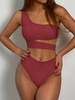 ZAFUL Maillot de Bain Tankini Néon Découpé Coupe Haute à Col Oblique L Rouge foncé