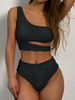 ZAFUL Maillot de Bain Tankini Néon Découpé Coupe Haute à Col Oblique S Noir