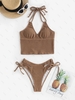 ZAFUL Maillot de Bain Tankini Noué à Côté à Col Halter M Café