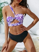 ZAFUL Maillot de Bain Tankini Papillon Découpé Taille Haute à Une Epaule M Pourpre