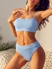 ZAFUL Maillot de Bain Tankini Sportif Texturé à Taille Haute L Bleu clair