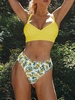 ZAFUL Maillot de Bain Tankini Superposé Fleuri à Coupe Haute L Jaune