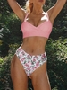ZAFUL Maillot de Bain Tankini Superposé Fleuri à Coupe Haute M Rose