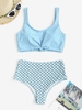 ZAFUL Maillot de Bain Tankini Taille Haute à Ourlet Noué en Vichy Xl Bleu clair