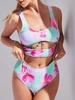 ZAFUL Maillot de Bain Tankini Tankini Fleur Aquarelle à Taille Haute L Bleu clair