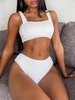 ZAFUL Maillot de Bain Tankini Texturé à Jambe Haute M Blanc