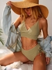 ZAFUL Maillot de Bain Tankini Texturé à Taille Haute à Lacets S Vert clair
