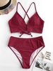 ZAFUL Maillot de Bain Tankini Texturé Croisé à Coupe Haute L Rouge vineux