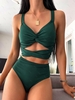 ZAFUL Maillot de Bain Tankini Texturé Croisé Découpé L Vert profond