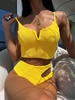 ZAFUL Maillot de Bain Tankini Texturé Découpé à Taille Haute à Armature en V M Jaune