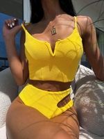 ZAFUL Maillot de Bain Tankini Texturé Découpé à Taille Haute à Armature en V M Jaune