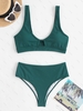 ZAFUL Maillot de Bain Tankini Texturé Découpé Plongeant à Coupe Haute Xxl Vert profond
