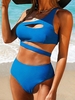ZAFUL Maillot de Bain Tankini Tressé à Une Epaule avec Trou de Serrure L Bleu
