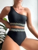 ZAFUL Maillot de Bain Tankini Zigzag Rubans à Une Epaule Xl Noir