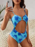 ZAFUL Maillot de Bain Teinté Découpé à Coupe Haute Une-Pièce M Bleu