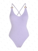 ZAFUL Maillot de Bain Texturé Anneau en O sans Dos à Lacets Une-Pièce S Violet clair
