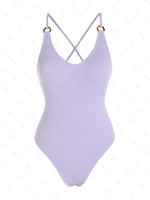 ZAFUL Maillot de Bain Texturé Anneau en O sans Dos à Lacets Une-Pièce S Violet clair
