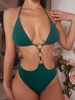 ZAFUL Maillot de Bain Texturé Bague en O à Col Halter S Vert profond