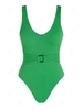 ZAFUL Maillot de Bain Texturé Ceinturé Anneau en O en Jacquard Une-Pièce M Vert