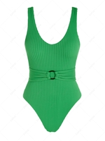 ZAFUL Maillot de Bain Texturé Ceinturé Anneau en O en Jacquard Une-Pièce M Vert