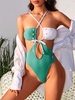 ZAFUL Maillot de Bain Texturé Croisé Coquille Bicolore Une-Pièce L Vert