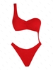ZAFUL Maillot de Bain Texturé Découpé à Une Epaule à Volants Une-Pièce M Rouge