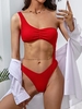 ZAFUL Maillot de Bain Texturé Découpé à Une Epaule à Volants Une-Pièce S Rouge