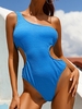ZAFUL Maillot de Bain Texturé Découpé à Une Epaule Une-Pièce M Bleu