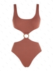 ZAFUL Maillot de Bain Texturé Découpé Anneau en O Une-Pièce M Café