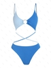 ZAFUL Maillot de Bain Texturé Découpé Bicolore Anneau en O Une-Pièce S Bleu