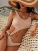 ZAFUL Maillot de Bain Texturé Découpé Vague en O Une-Pièce M Café lumière