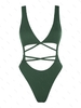 ZAFUL Maillot de Bain Texturé Noué Croisé Une-Pièce L Vert profond