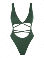 ZAFUL Maillot de Bain Texturé Noué Croisé Une-Pièce M Vert profond