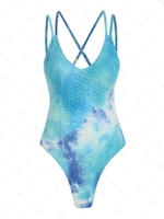 ZAFUL Maillot de Bain Texturé Teinté Croisé à Double Bretelle Une-Pièce S Bleu