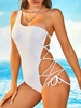ZAFUL Maillot de Bain Texturé Une Epaule à Lacets Une-Pièce S Blanc