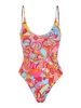 ZAFUL Maillot de Bain Une-Pièce à Imprimé Fleur à Lacets L Multi a