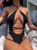 ZAFUL Maillot de Bain Une-Pièce Côtelé avec Découpes et Croisés L Noir