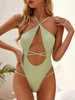 ZAFUL Maillot de Bain Une-Pièce Côtelé avec Découpes et Croisés M Vert clair