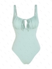 ZAFUL Maillot de Bain Une-Pièce Côtelé Plissé Au Poitrine avec Trou de Serrure M Vert clair