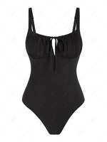 ZAFUL Maillot de Bain Une-Pièce Côtelé Plissé Au Poitrine avec Trou de Serrure S Noir