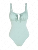 ZAFUL Maillot de Bain Une-Pièce Côtelé Plissé Au Poitrine avec Trou de Serrure Xl Vert clair