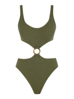 ZAFUL Maillot de Bain Une-Pièce Monikini Texturé Noué Découpé Anneau en O S Vert clair