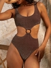 ZAFUL Maillot de Bain Une-Pièce Monokini Découpé Brillant Anneau en O à Paillettes L Café profond