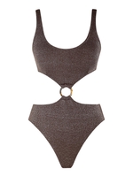 ZAFUL Maillot de Bain Une-Pièce Monokini Découpé Brillant Anneau en O à Paillettes S Café profond