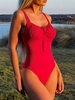 ZAFUL Maillot de Bain Une-Pièce Texturé à Col Noué à Volants S Rouge