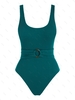 ZAFUL Maillot de Bain Une-Pièce Texturé Ceinturé Anneau en O Xl Vert profond